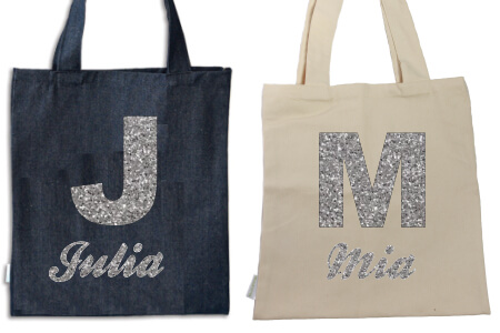 Tote Initial and Name Silver Flock